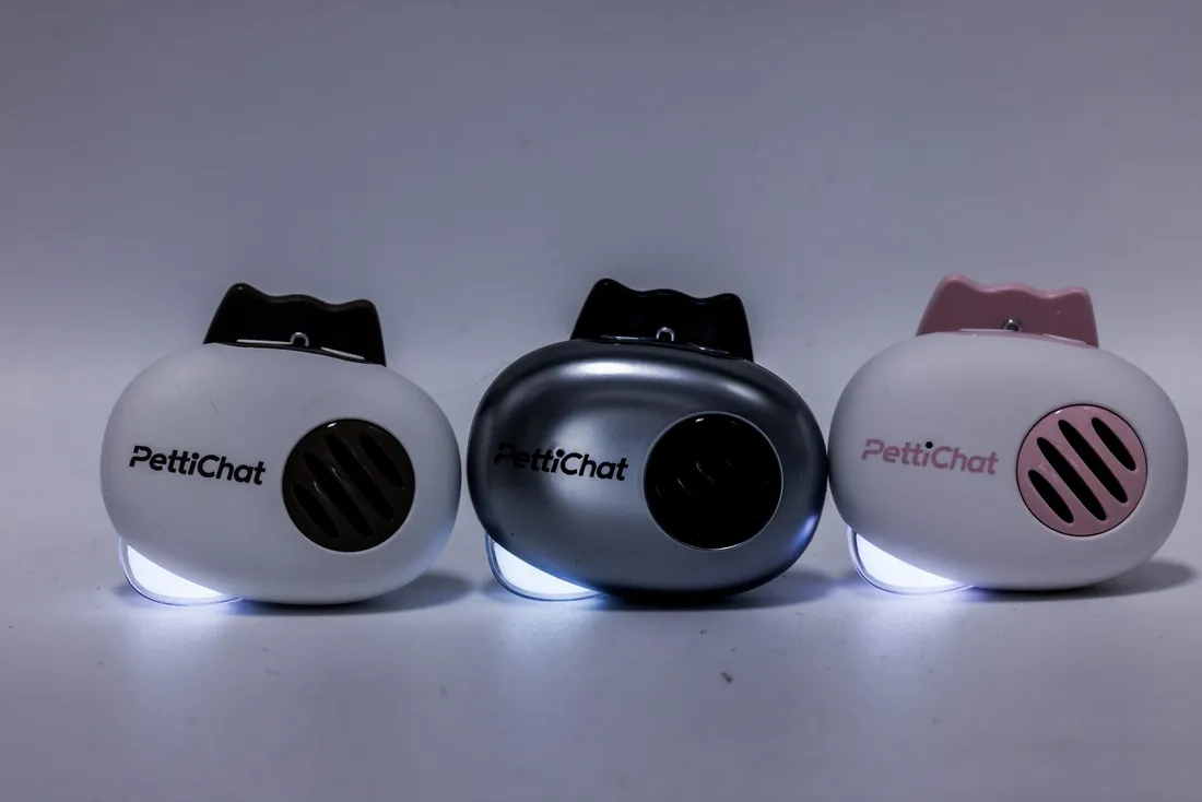 PettiChat pet translator in three colorways: pink, brown and silver